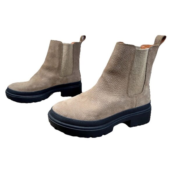 Lucky Brand Ellerey Boots Womens 7M Tan Suede Wool Blend Chelsea Combat Pull On - Picture 1 of 12